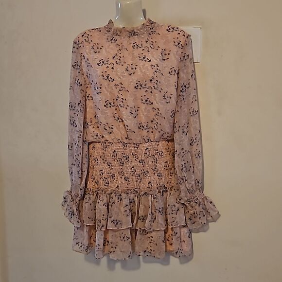 Honey Chelsea Women's Floral Ruffled Long Sleeves Mini Dress XS Pink - Picture 7 of 16